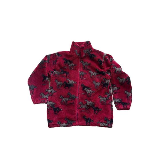 Vintage black mountains red fuzzy horse zip of jacket - Picture 1 of 6